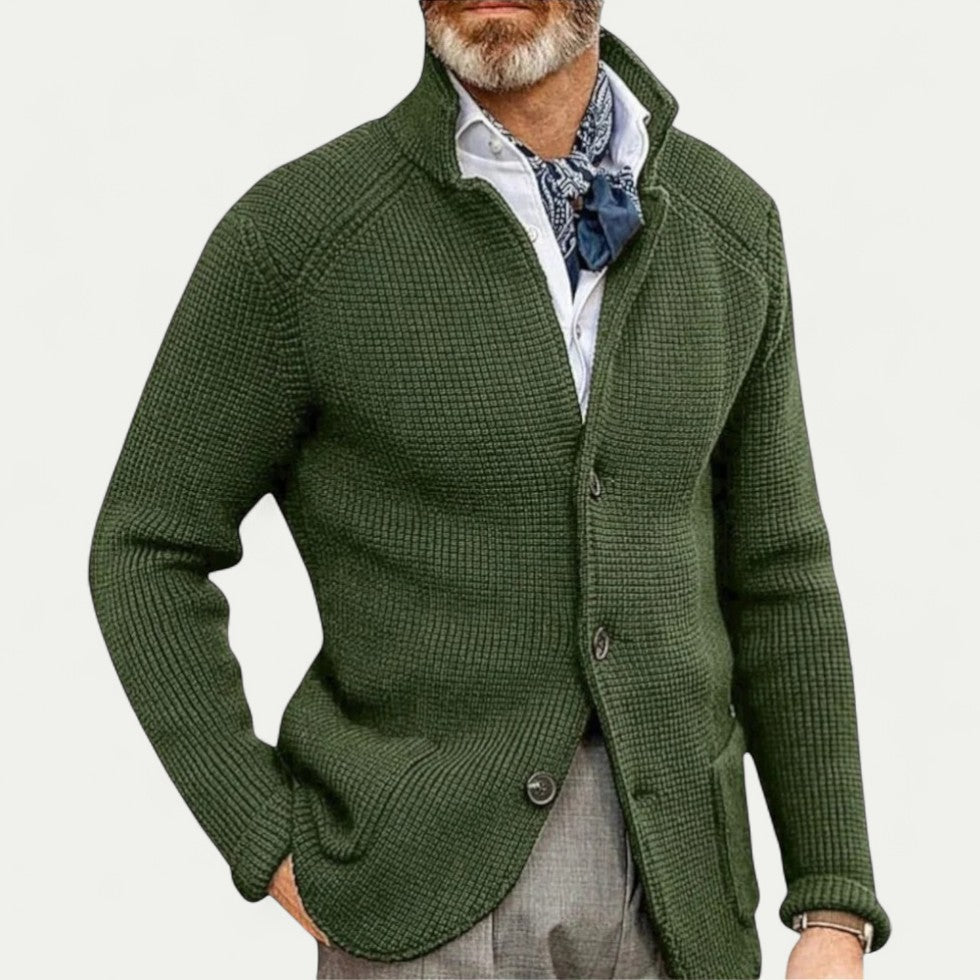 Herren Strickcardigan mit Knöpfen Stehkragen Strukturiert