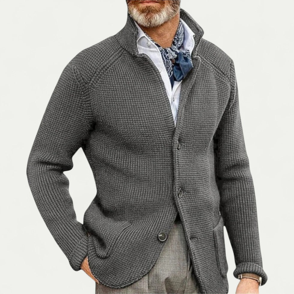 Herren Strickcardigan mit Knöpfen Stehkragen Strukturiert