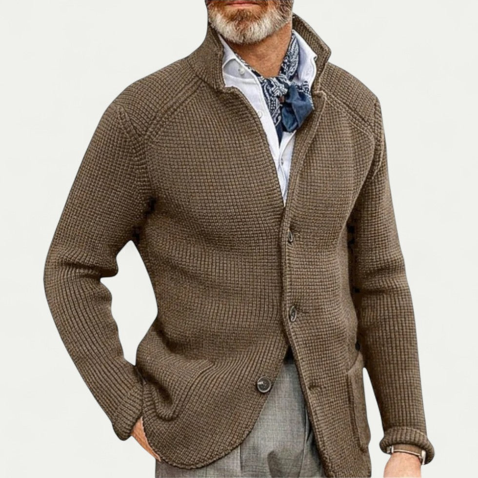 Herren Strickcardigan mit Knöpfen Stehkragen Strukturiert