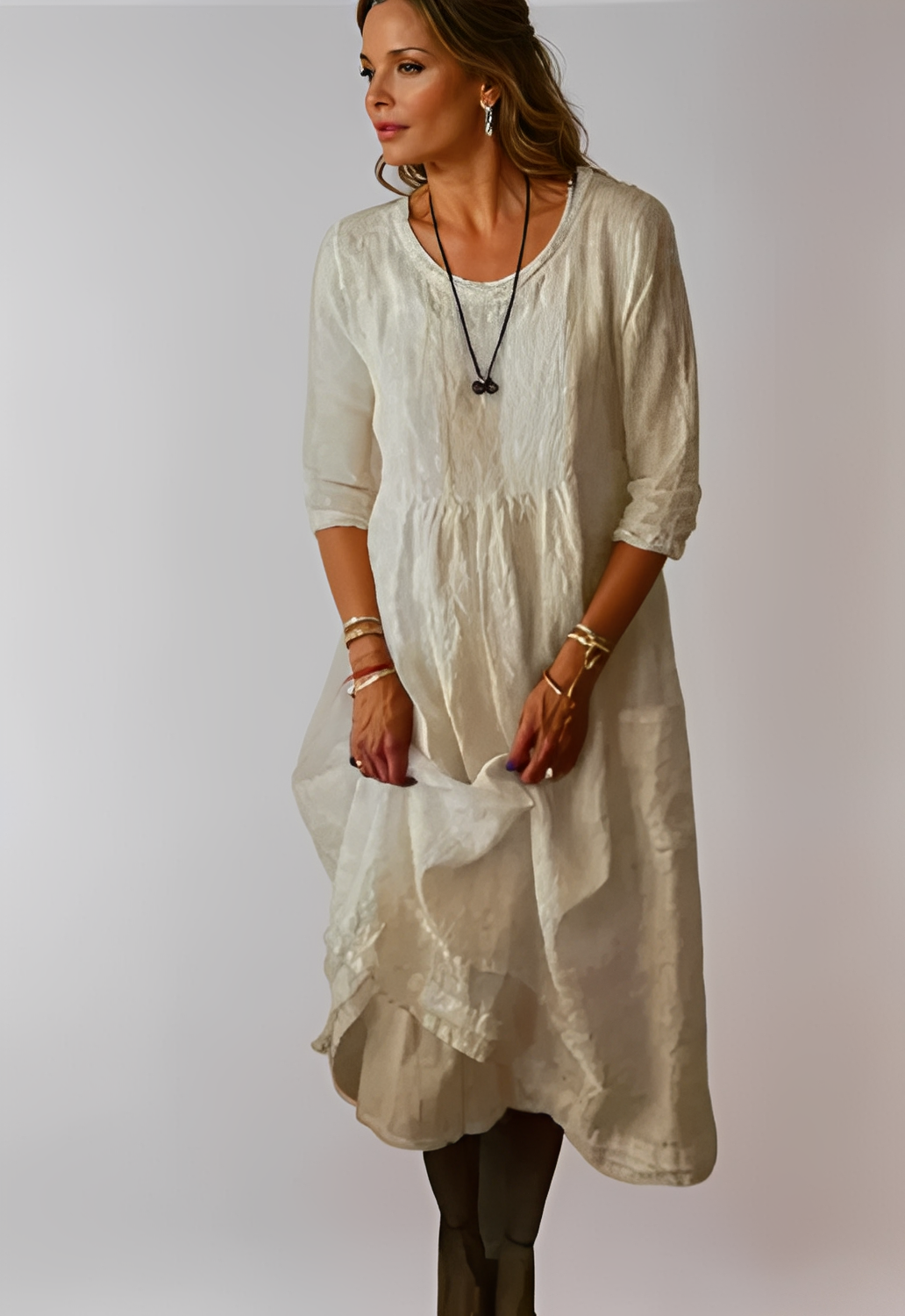 Damenkleid 3/4-Ärmel Locker Geschnitten Komfort