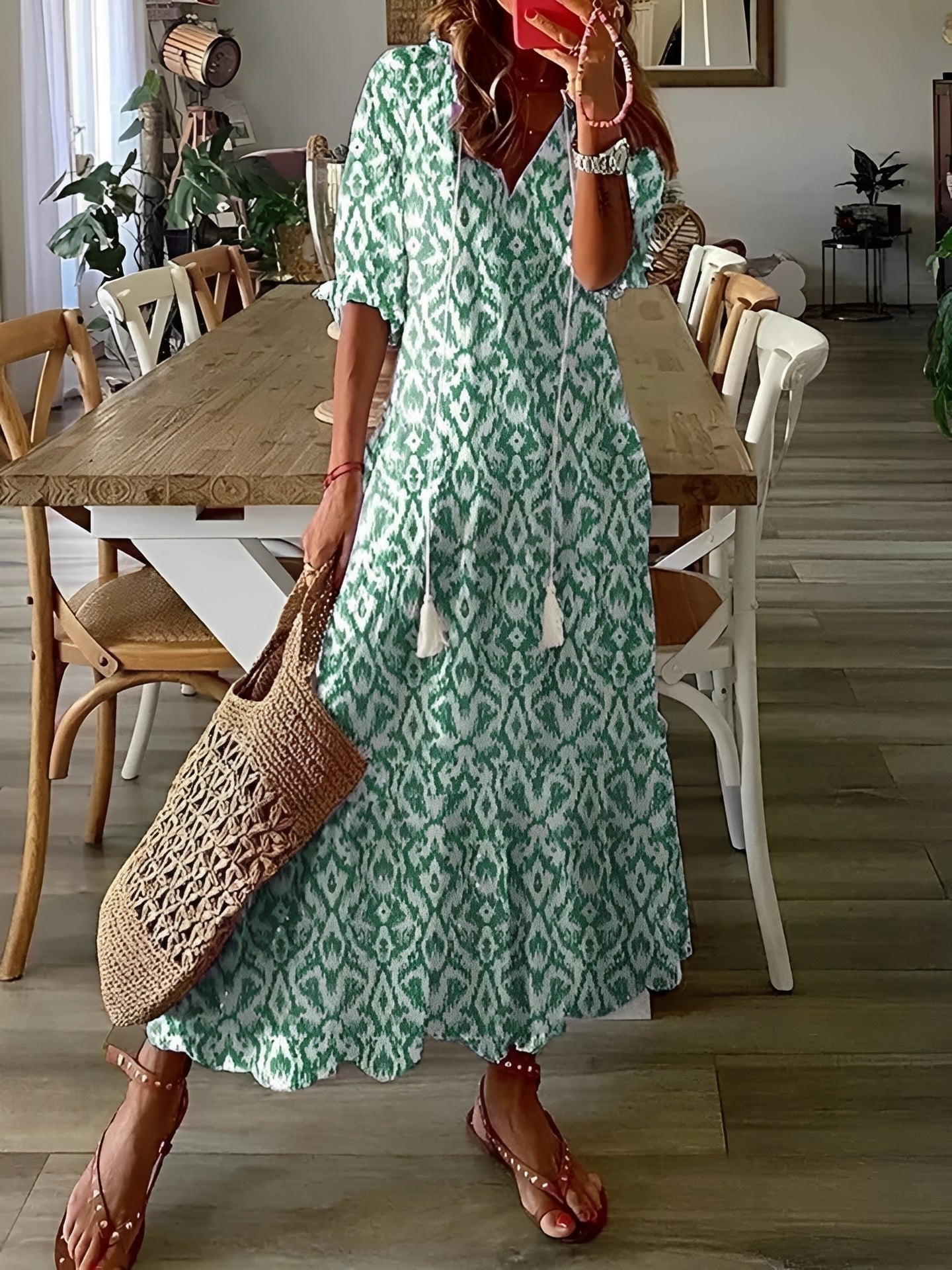 Damen Maxikleid Halblange Ärmel Boho Stil