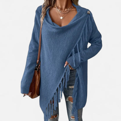 Damen Fransen-Pullover V-Ausschnitt mit Tasseln