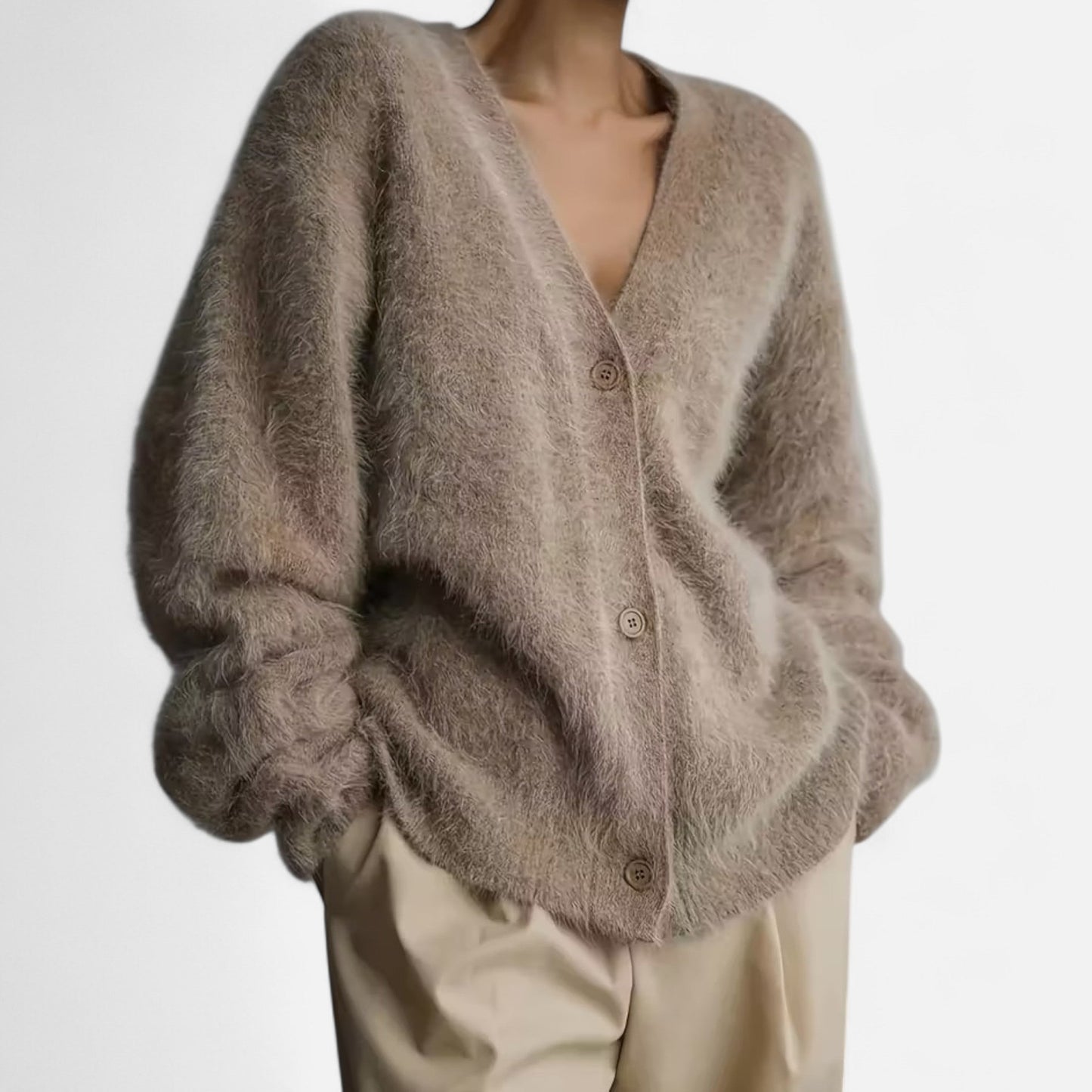 Damen Cardigan V-Ausschnitt Weich Solide Farbe Mit Knöpfen - Norvielle