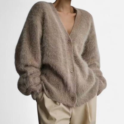 Damen Cardigan V-Ausschnitt Weich Solide Farbe Mit Knöpfen - Norvielle