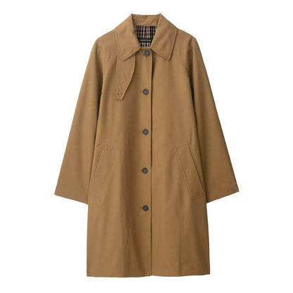 Damen Trenchcoat Baumwollmischung Lockere Passform Mittellang