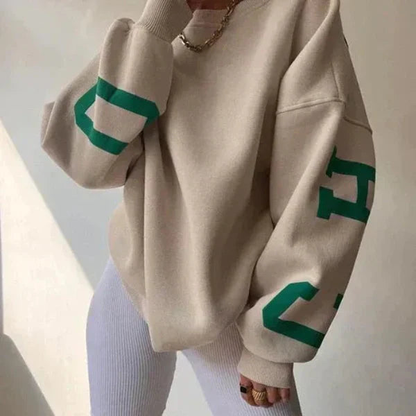 Damen Sweatshirt Oversized Baumwollmischung Gefallene Schultern