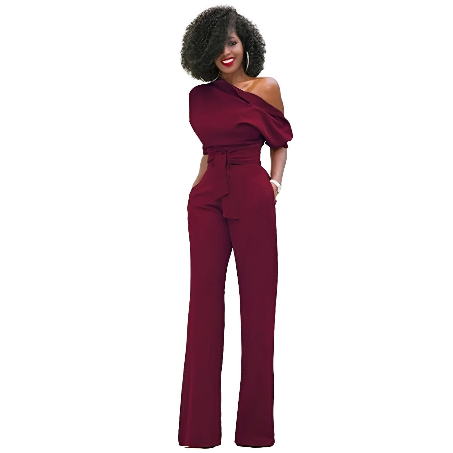 Damen Schulterfreier Jumpsuit Stoff