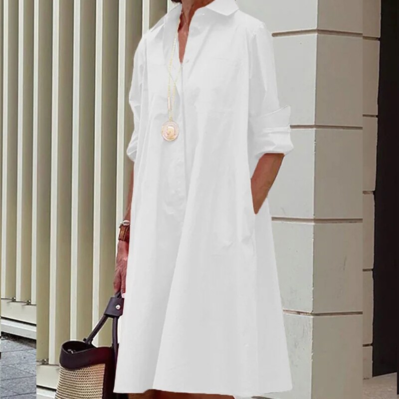 Damen Sommerkleid Langarm mit Kragen