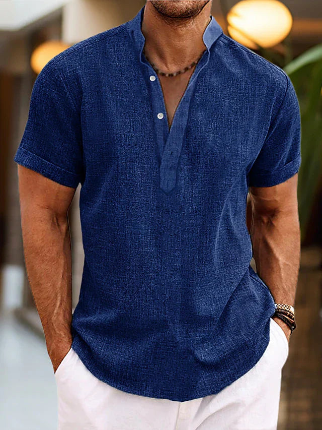 Herren Sommer Henley Kurzarmshirt