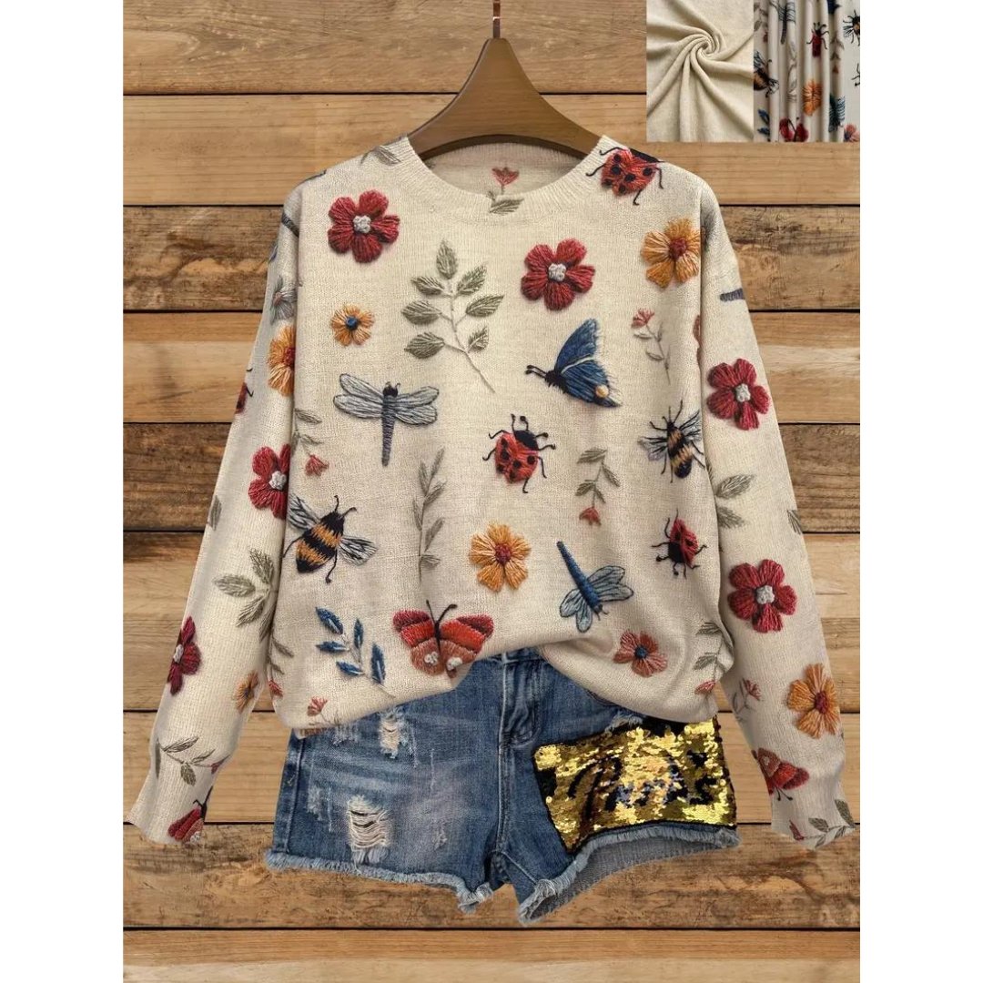 Damen Bluse Langarm Whimsical Garden Blumenmuster - Norvielle