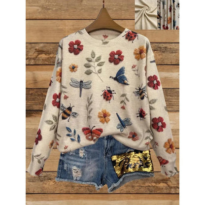 Damen Bluse Langarm Whimsical Garden Blumenmuster - Norvielle