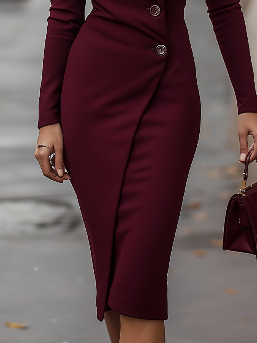 Damen Midikleid Wickelkleid mit Knöpfen Blume