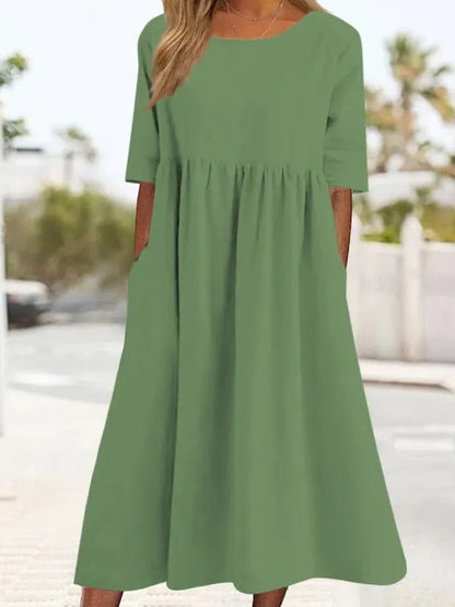 Damen Midikleid Elegantes Unifarben Rundhalsausschnitt Lockerer
