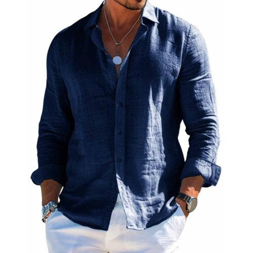 Herren Leinenhemd Langarm Weiss