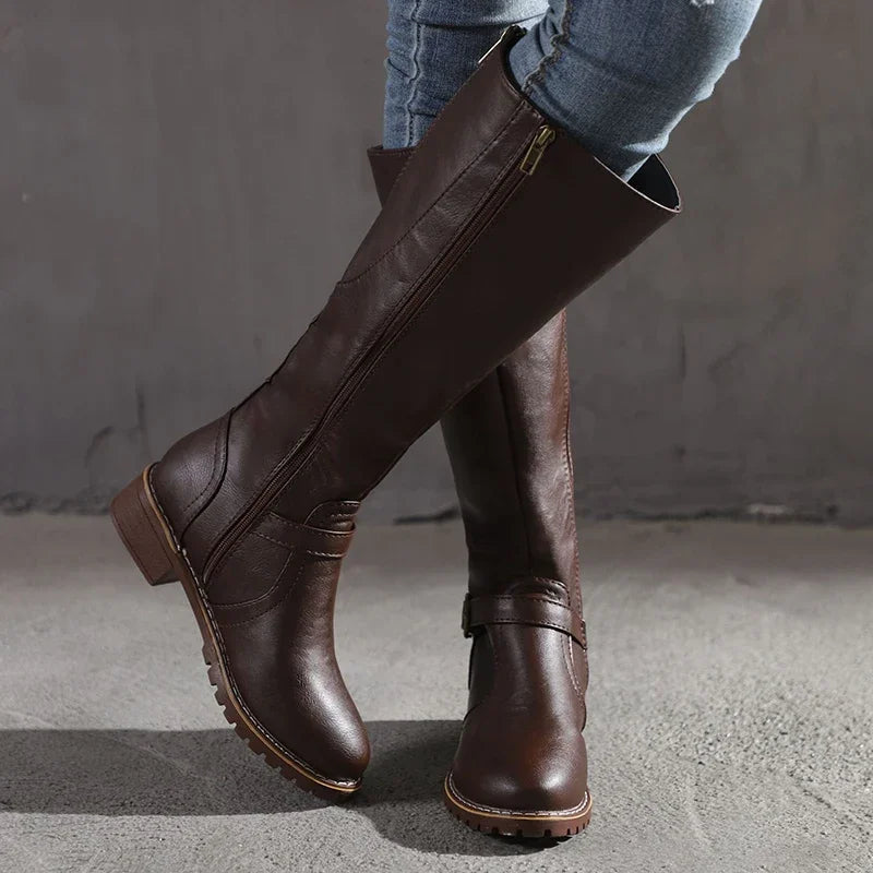 Damen Knöchelhohe Stiefel Lederoptik Strukturiert Schnalle