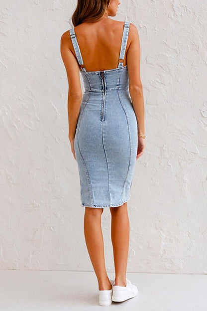 Eva Damen Bodycon Midi Kleid Denim