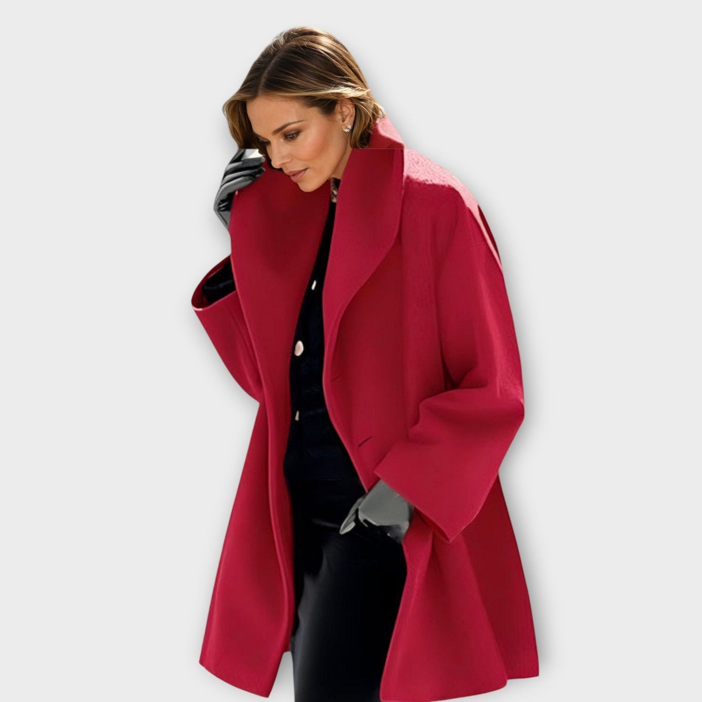 Damen Oversize Wollmantel Weit Schnitt Schwarz - Norvielle