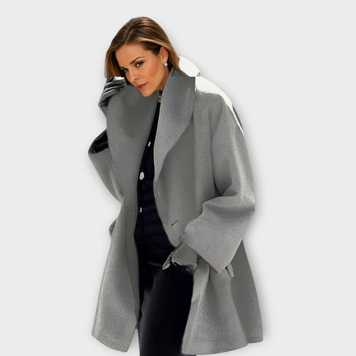 Damen Oversize Wollmantel Weit Schnitt