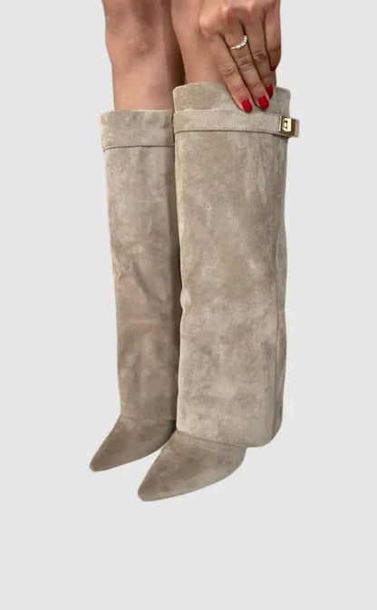 Damen Overknee Stiefel Elegantes Leder