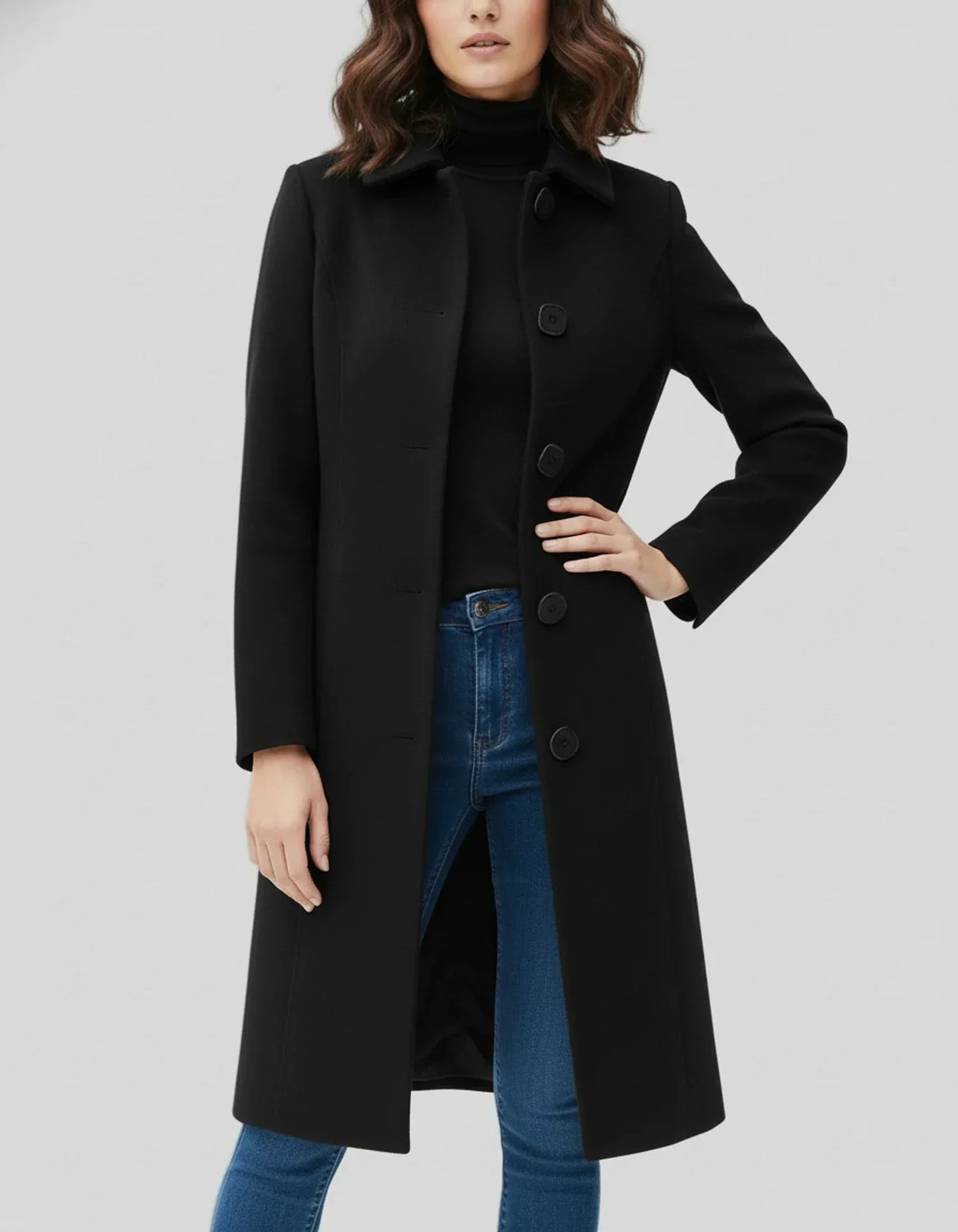 Damen Winterjacke Lang Knopfleiste