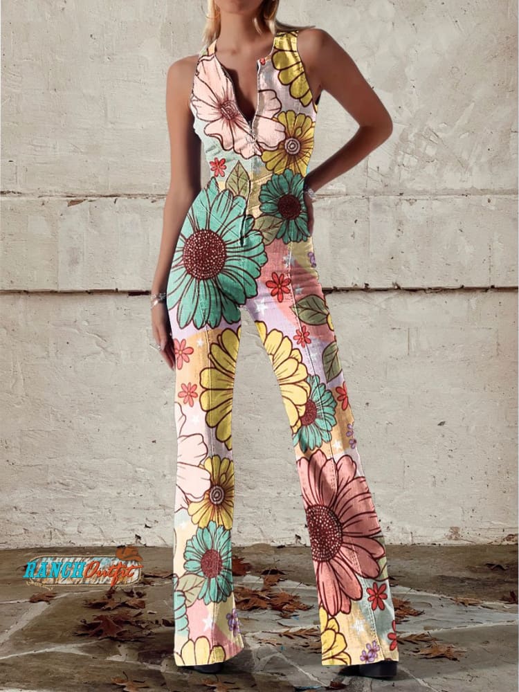 Norvielle Damen Blumen-Denim-Overall
