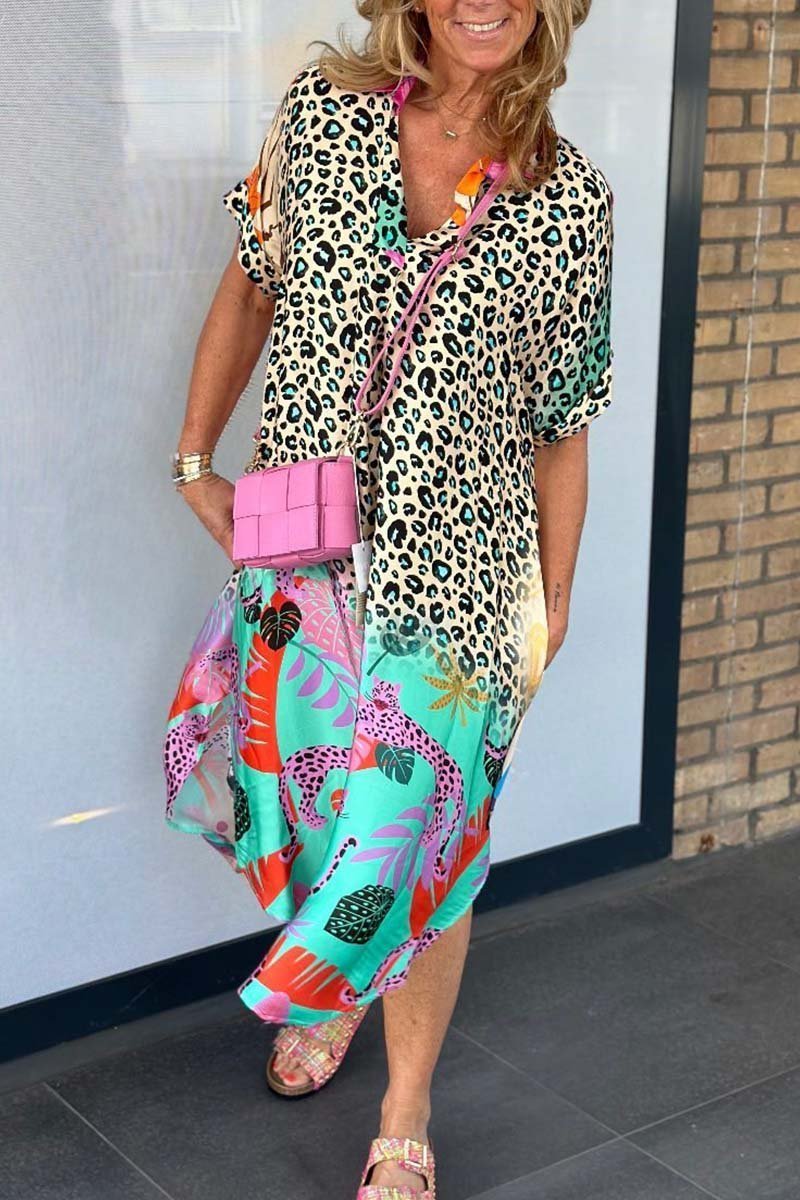 Lässiges Damenkleid Leopardenprint Kurzärmelig