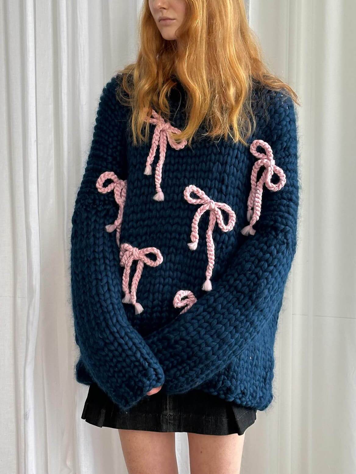 Exquisiter Bow-Pullover Damen Crew-Neck Lockere Passform