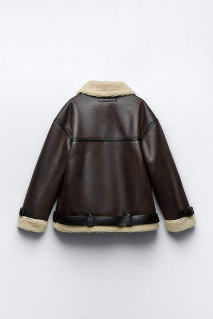 Norvielle Damen Jacke Kunstmaterial Revers