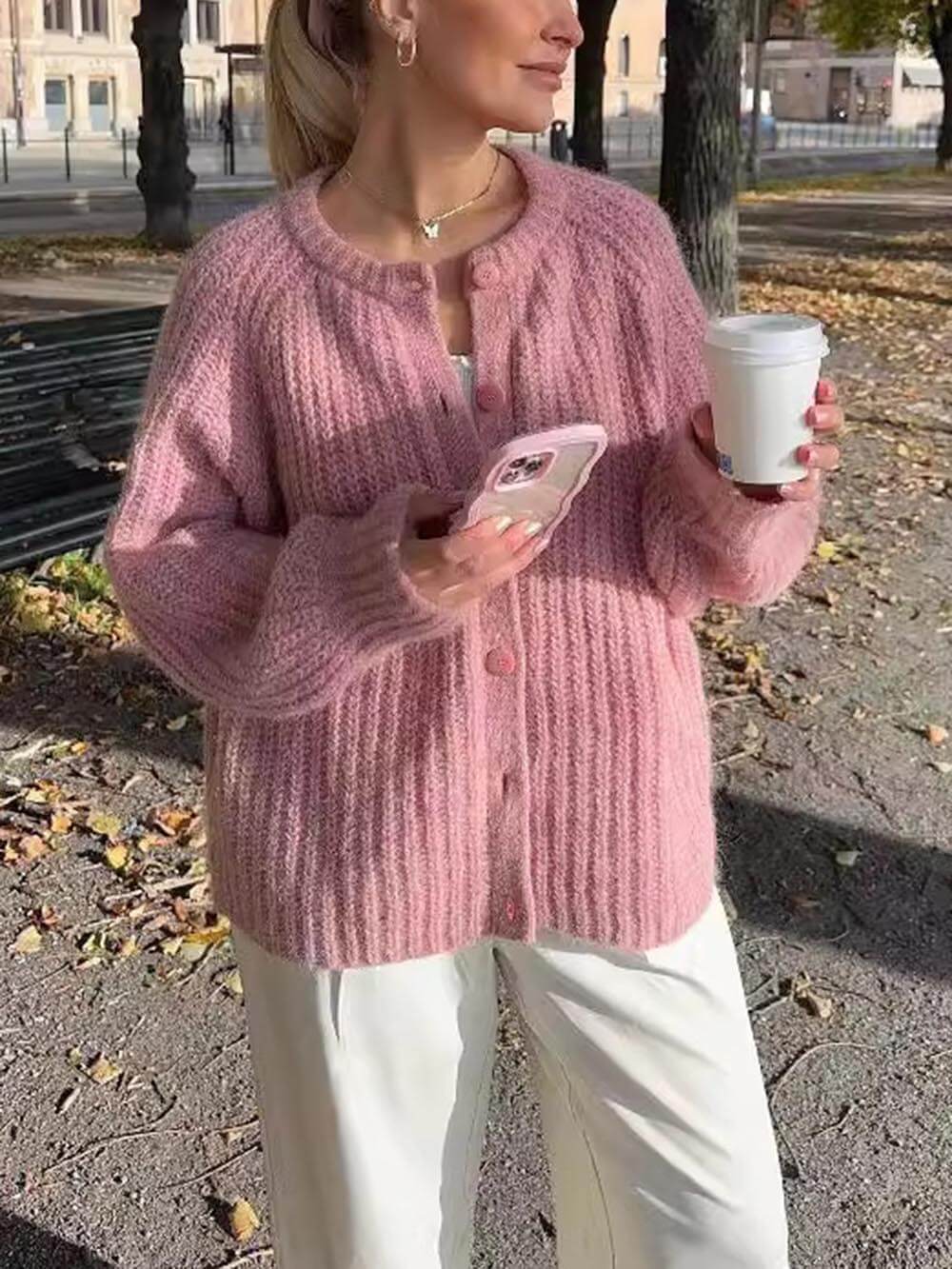 Damen Cardigan Langarm Weite Passform Einfarbig - Norvielle