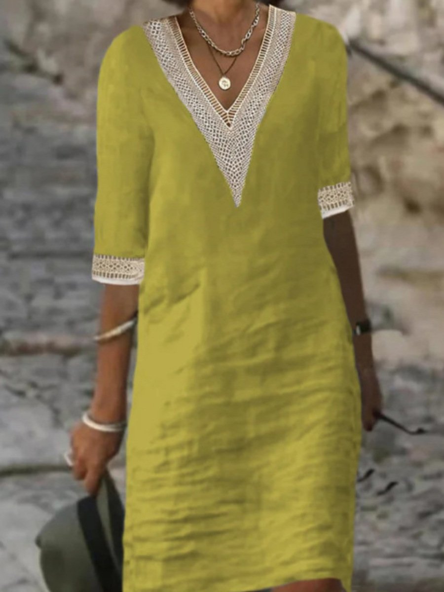 Damen V-Ausschnitt Kleid mit Spitzendetails