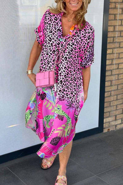 Lässiges Damenkleid Leopardenprint Kurzärmelig