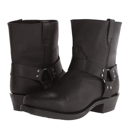 Herren Lederstiefel Robuste Biker Boots Stabiler Blockabsatz