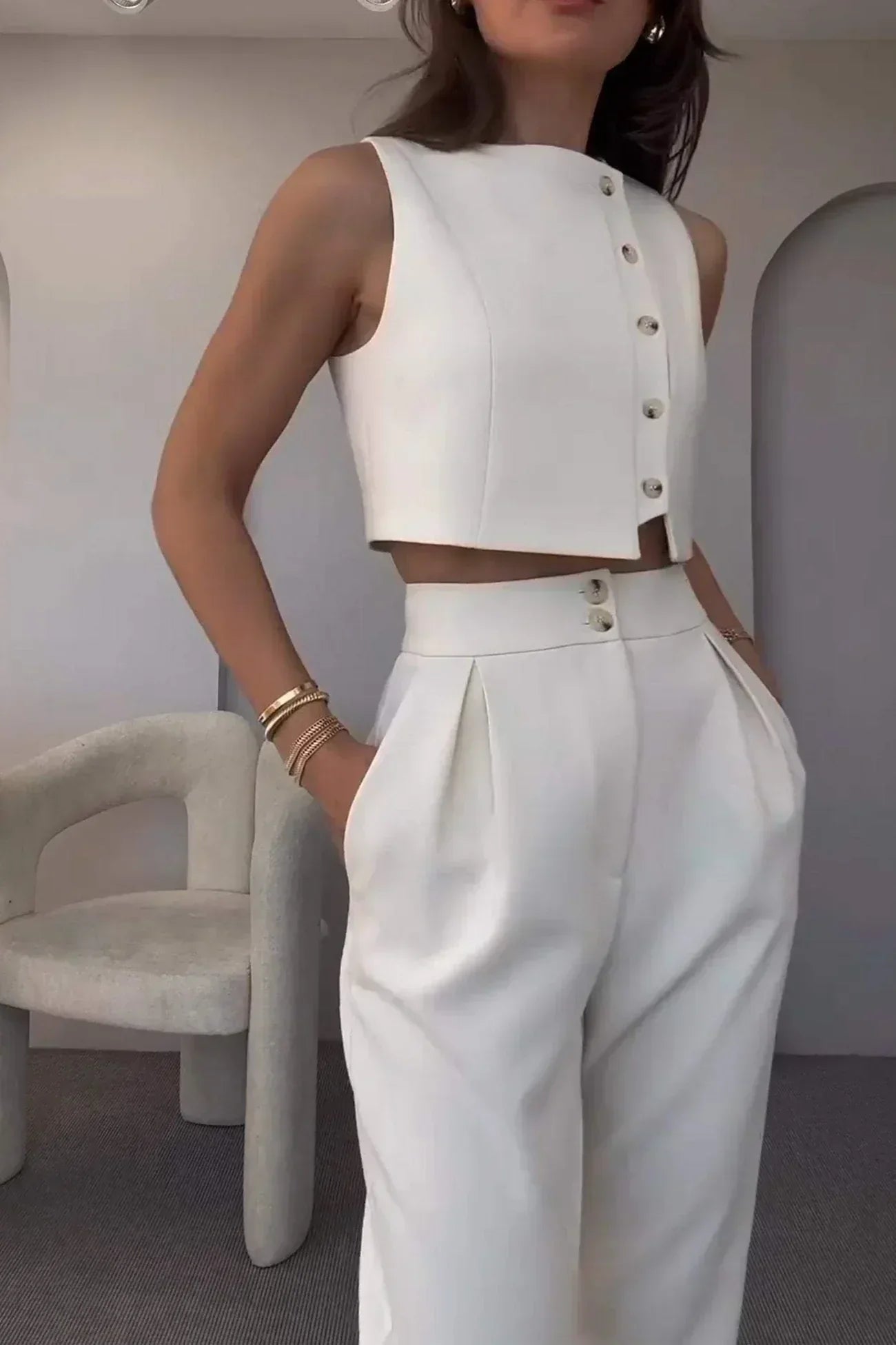 Damen Zweiteiler Klassisches High-Waist Hose - Norvielle
