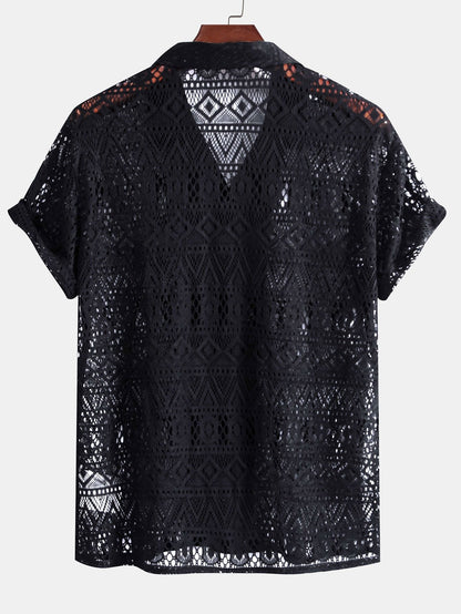 Damen Häkeltop Transparent Ethno-Muster