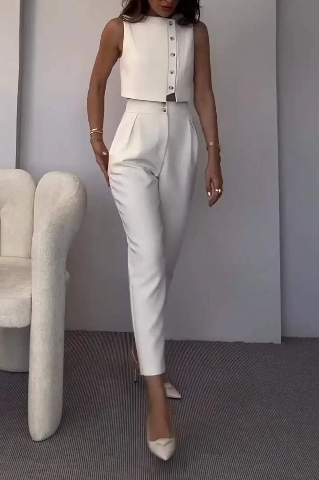 Damen Zweiteiler Klassisches High-Waist Hose