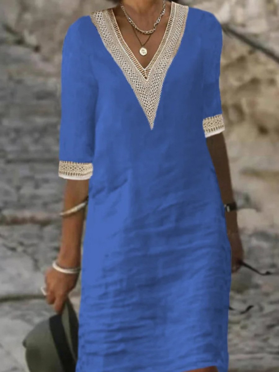 Damen V-Ausschnitt Kleid mit Spitzendetails