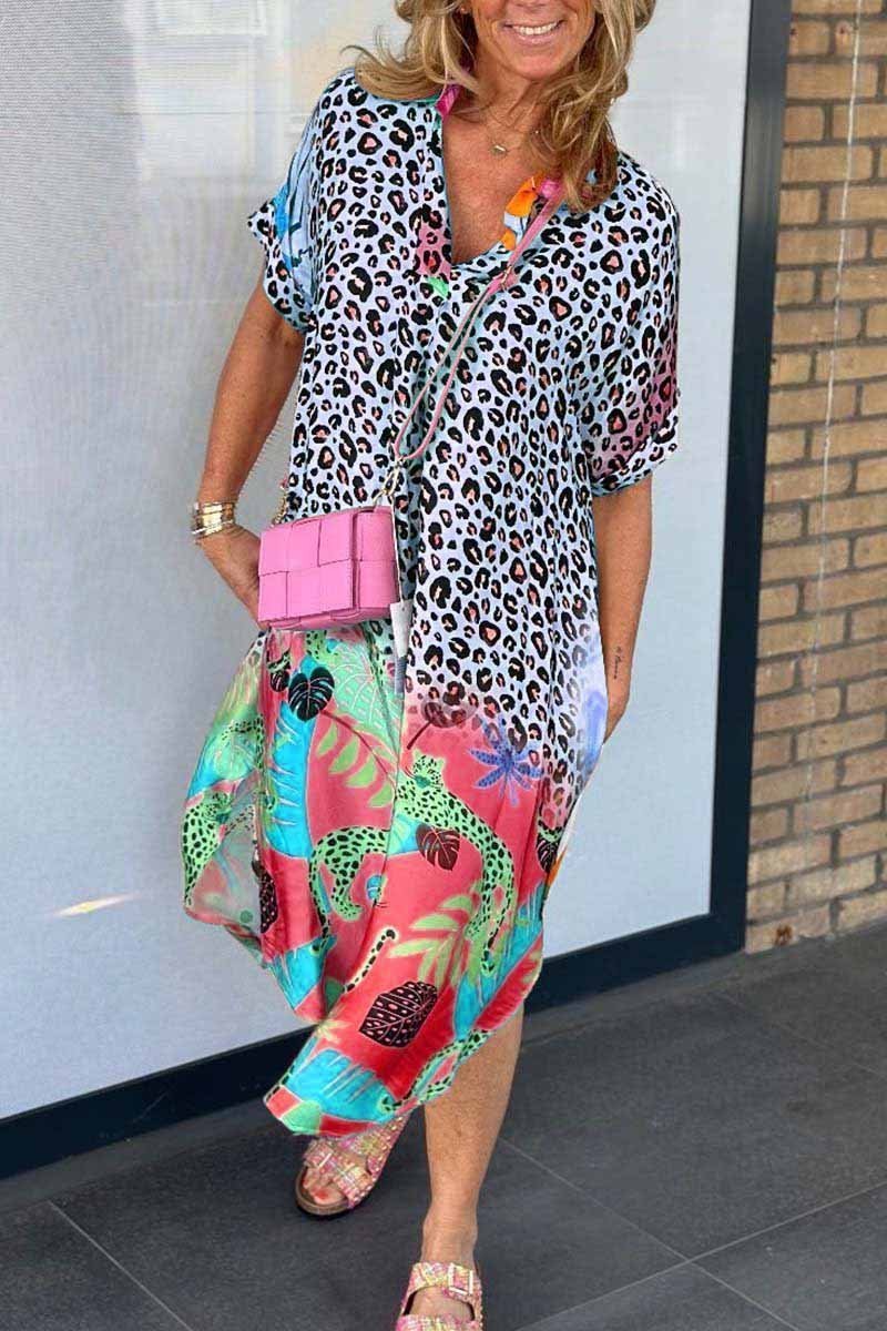 Lässiges Damenkleid Leopardenprint Kurzärmelig