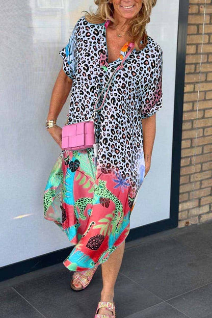 Lässiges Damenkleid Leopardenprint Kurzärmelig