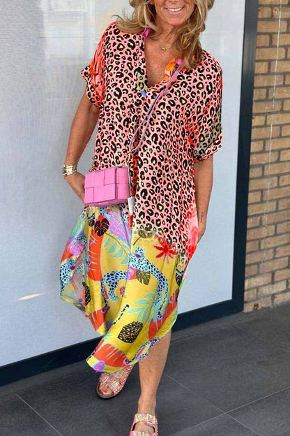 Lässiges Damenkleid Leopardenprint Kurzärmelig