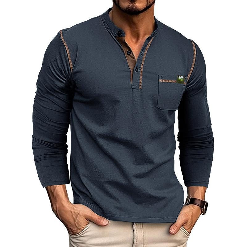Norvielle Herren Hemd Henley Kragen