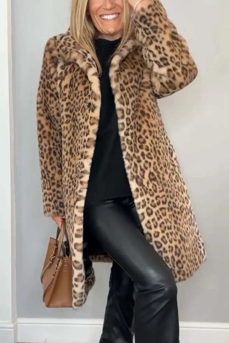 Kunstfell-Jacke Leopardmuster Damen Winterjacke - Norvielle