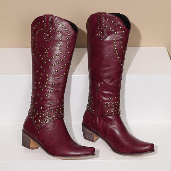 Norvielle Damen Cowboystiefel Absatzleder