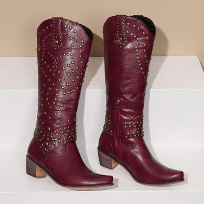 Norvielle Damen Cowboystiefel Absatzleder