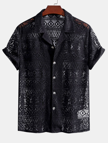 Damen Häkeltop Transparent Ethno-Muster