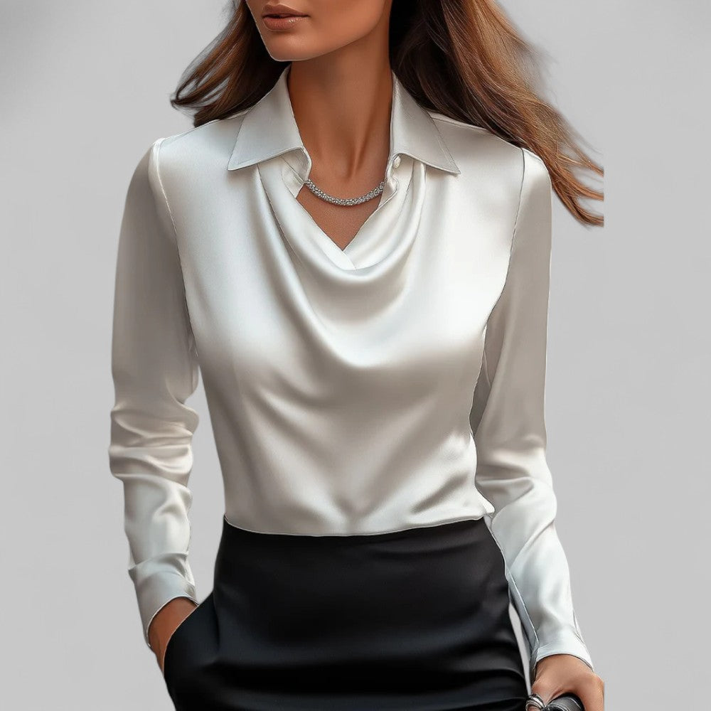 Damen Satinbluse Wasserfallausschnitt Elegant Beige - Norvielle