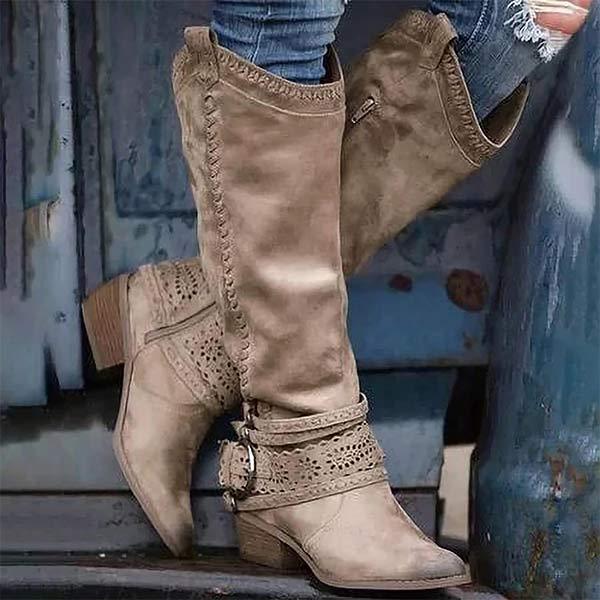 Damen Cowboystiefel Wildleder Spitze Niedriger Absatz