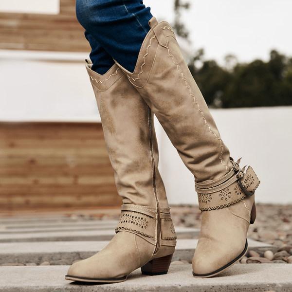 Damen Cowboystiefel Wildleder Spitze Niedriger Absatz