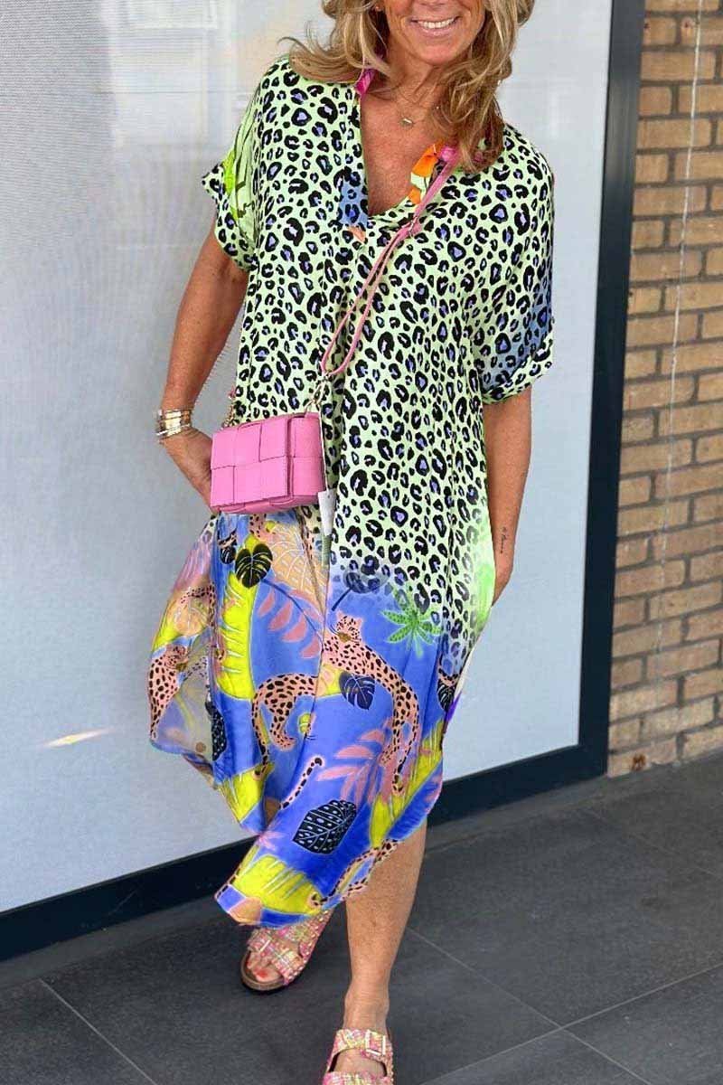 Lässiges Damenkleid Leopardenprint Kurzärmelig