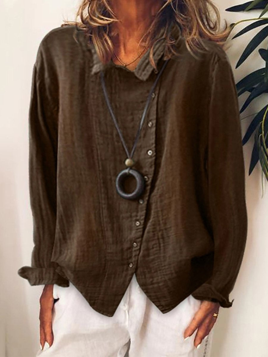 Damen Longbluse Baumwoll Leinen Luftig Weiß