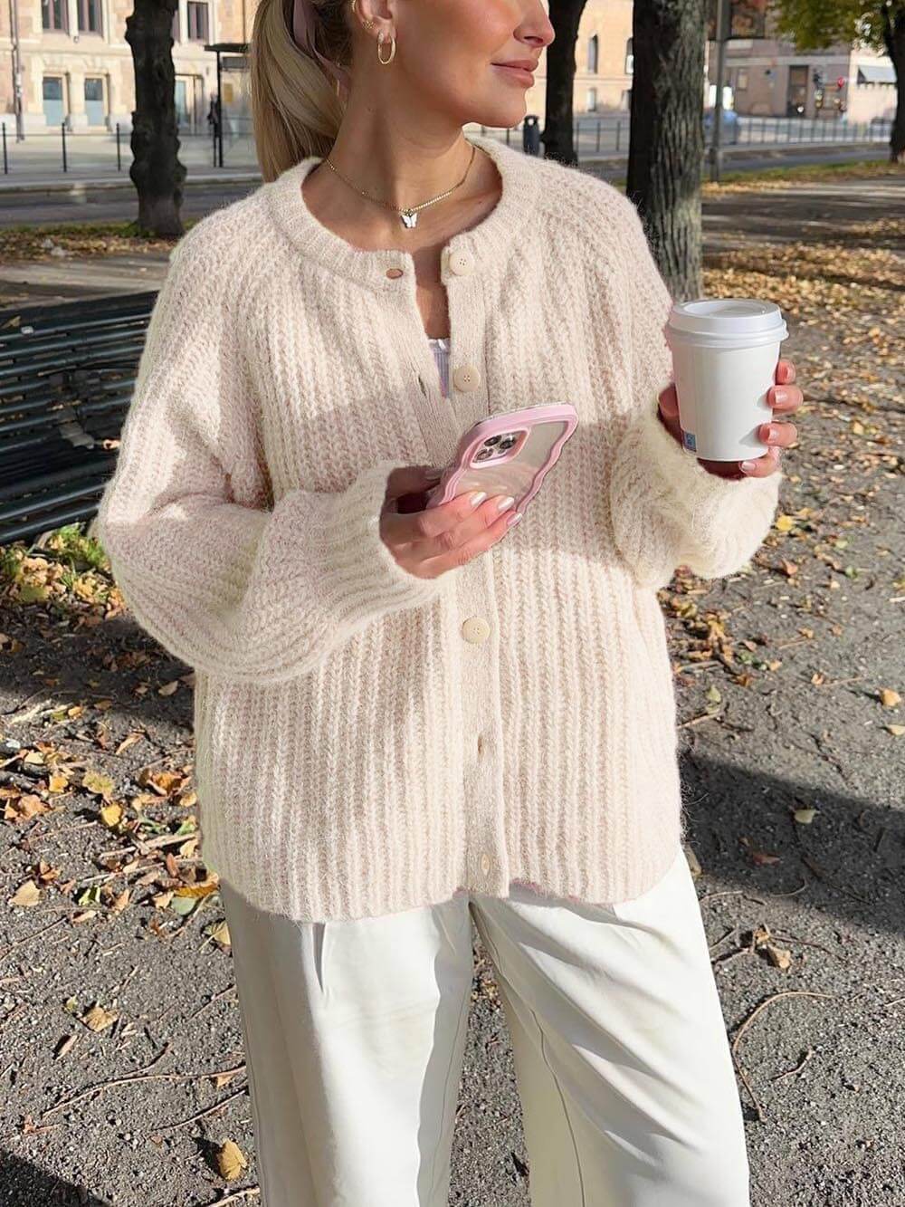 Damen Cardigan Langarm Weite Passform Einfarbig